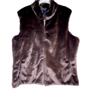 Charter Club Vest Womens XLP Reversible Brown Faux Fur Silky Mob Wife Equestrian
